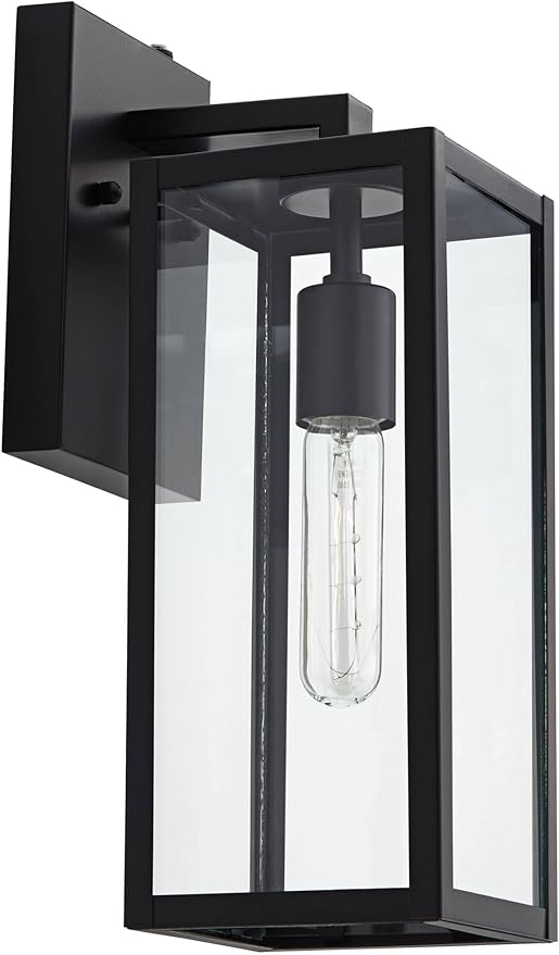 John Timberland Titan Modern Outdoor Wall Light Fixtures Set of 2 Mystic Black Rectangular Box Frame Dusk to Dawn 14" Clear Glass Panels for Post Exterior Barn Deck House Porch Yard Patio