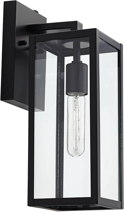 John Timberland Titan Modern Outdoor Wall Light Fixtures Set of 2 Mystic Black Rectangular Box Frame Dusk to Dawn 14" Clear Glass Panels for Post Exterior Barn Deck House Porch Yard Patio
