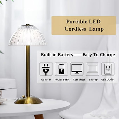 Liliful 6 Pcs Cordless Table Lamp Rechargeable Touch LED Small Gold Portable Battery Operated USB-c Desk Lamp 3 Color Dimmable for Bedroom Living Room Dining (Gold,Mushroom Style)