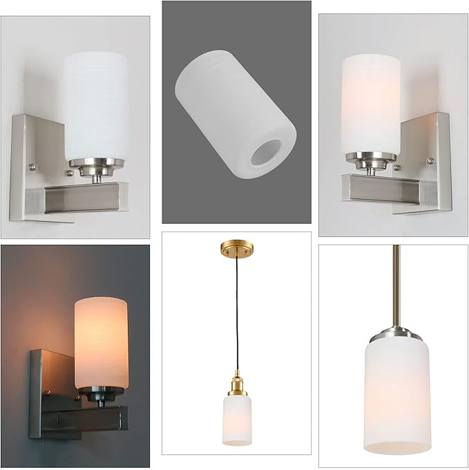 2 Pack White Frosted Spiral Textured Glass Shade, Cylinder Light Fixture Replacement Globe or Cover with 1-5/8-Inch Fitter for Chandelier Wall Sconce Pendant Light, G0071