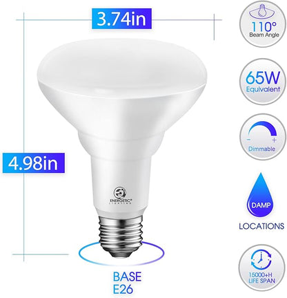 Energetic LED Flood Light Bulbs BR30, 65W Equivalent, Dimmable, Daylight 5000K, Indoor Flood Lights for Recessed Cans, 6 Pack