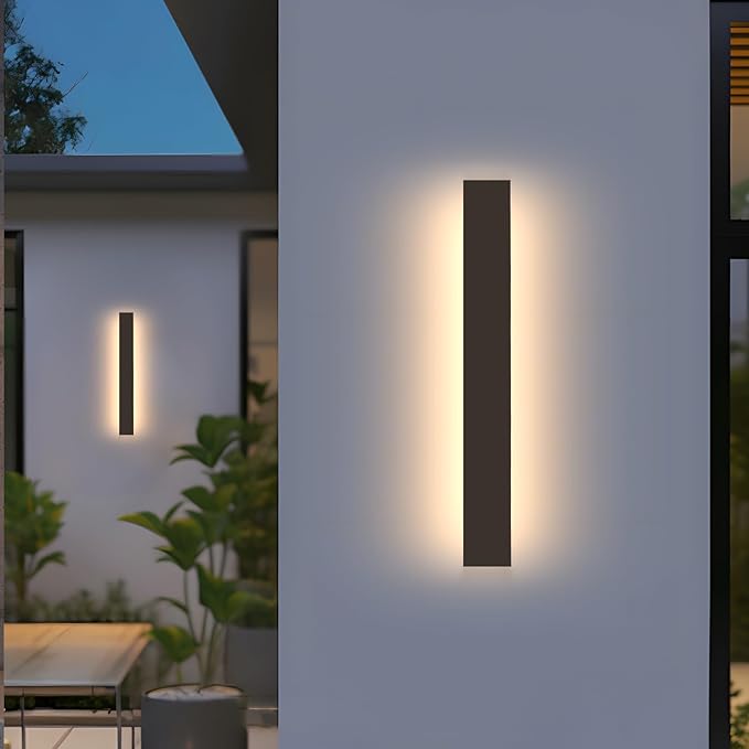 2 Pack Modern Outdoor Wall Lights 23.6" Linear Modern Outdoor Lights 3000K Black Exterior Wall Sconces Long LED Linear Exterior Lighting for Porch Living Room Garage Swimming Pools