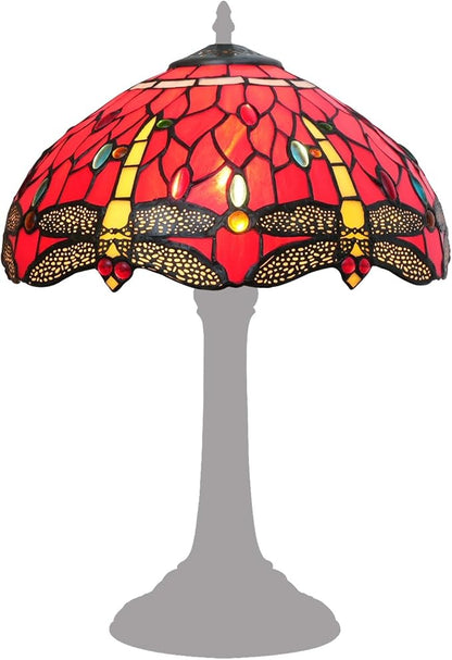 Tiffany Style Lamp Shade, 12 Inch Red Yellow Dragonfly Stained Glass Lamp Shade Replacement Lamp Cover Accessories Fit for Table Lamp Pendant Light Ceiling Light