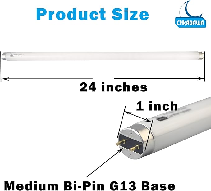 24 Inch Fluorescent Light Bulb F17T8/841 17 Watts, 2 Ft T8 17W Cool White 4100K Straight Linear Fluorescent Tube, G13 Medium Bi-Pin Base, 6 Pack