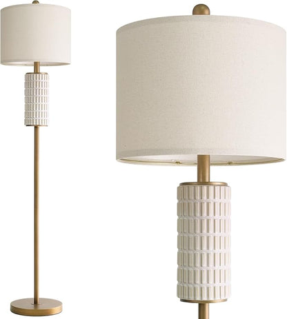 PoKat Antique Gold Ceramic Floor Lamp for Living Room Bedroom, 64" Modern Tall Standing Lamp with Rotary Switch, Traditional Living Room Lamp for Corner, Home Office, Nursery, Warm Gold