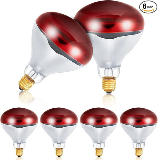 Treela 6 Pcs 110V 250W Red Infrared Bulbs Medium E26 Base, Red Heat Lamp Flood Light Bulbs Heat Light for Bathroom Chickens Brooder Pets