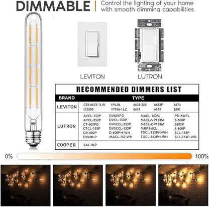 XININSUN T10 Led Bulbs,Long Tubular Led Light Bulbs, E26 Dimmable Tubular Bulb,Equivalent 75 Watt, E26 Edison Style Vintage LED Filament Light Bulb,2700K Warm White,8.9in(225mm),4-Pack.