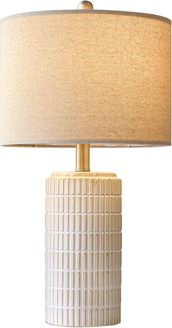 PoKat 23'' Bedside Table Lamp for Bedroom Nightstands, Birthday Gifts for Women Mom, House Warming Gifts New Home Decor, Ceramic Lamp for Living Room, White Modern Bedroom Lamp