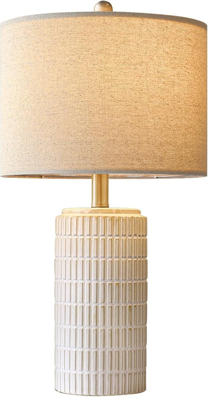 PoKat 23'' Bedside Table Lamp for Bedroom Nightstands, Birthday Gifts for Women Mom, House Warming Gifts New Home Decor, Ceramic Lamp for Living Room, White Modern Bedroom Lamp