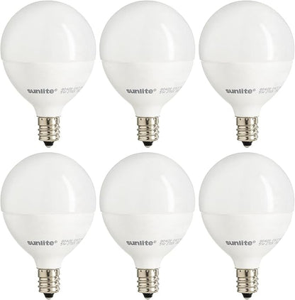 Sunlite G16.5 Light Bulb LED, 5W (40W Equiv.), 350 Lumens, Dimmable, Type G Globe Shape E12 Candelabra Base, Short Bulbs, Vanity Mirror Bulbs, 2700K Soft White, Frosted, 6 Count
