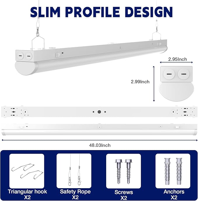 4FT LED Linear Strip Light, LED Shop Lights 40W/35W/30W Selectable,4 Color Selectable 3500K-6500K Adjustable,0-10V Dimmable Commercial Garage Office Ceiling Light Fixture, ETL DLC Listed (4 Pack)
