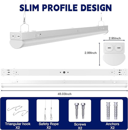 4FT LED Linear Strip Light, LED Shop Lights 40W/35W/30W Selectable,4 Color Selectable 3500K-6500K Adjustable,0-10V Dimmable Commercial Garage Office Ceiling Light Fixture, ETL DLC Listed (4 Pack)