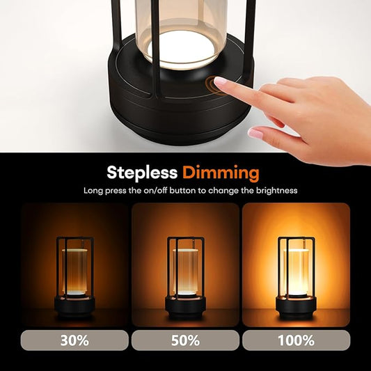 Cordless Portable LED Table Lamp, Rechargeable Battery Operated Desk Lamp with Touch Sensor, 3-Way Dimmable Suitable for Bars/Cafes/Restaurants/Bedrooms/Camping (Black)