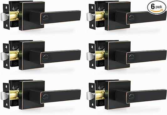 Privacy Door Levers, 6 Pack Oil Rubbed Bronze Door Handles Interior Heavy Duty Bed and Bath Keyless Door Locksets, Reversible for Left Right Handed Doors