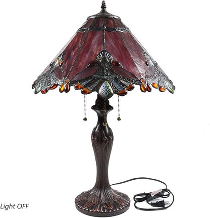 Bieye S10024 Tiffany Style Stained Glass Baroque Lampshade (17-inch Wide Red)