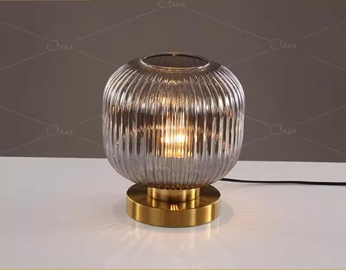 Bedside Table Lamp with Glass Shade, Small Nightlight Lamp Elegant Nightstand Lamp Modern Desk Lamp with Plug-in Style for Bedroom Living Room Tabletop,Smoky Gray, Dia7.9"x H8.7"