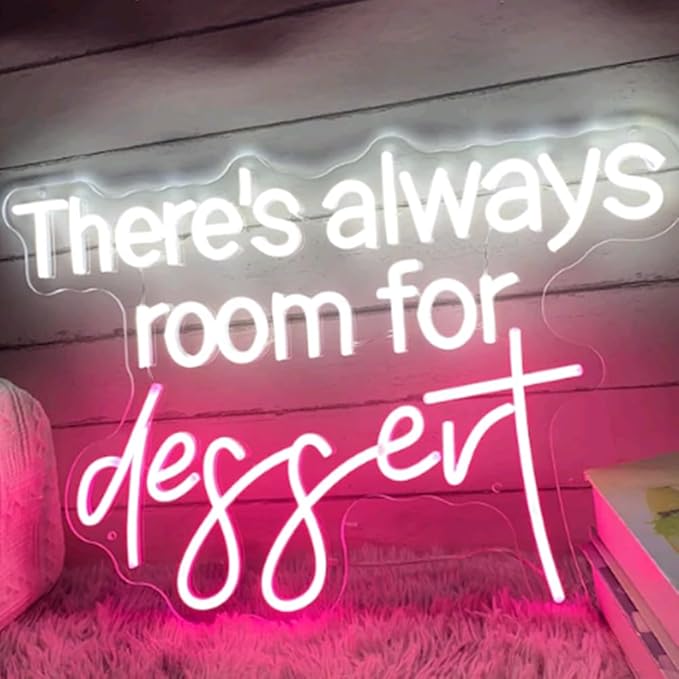 There's Always Room for Dessert Neon Sign Custom Bakery Shop Dessert House LED Neon Light Coffee Shop Cafe Home Kitchen Wall Decoration Gift USB Size:16x11inch