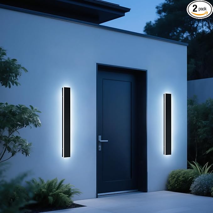 Upgrade Widened 2 Pack LED Outdoor Wall Sconce, 39.3inch Modern Wall Mount Light, 3 Color 3000K/4500K/6000K, 36W, IP65 Waterproof, Outside Lighting Fixture for Courtyard, House, Patio
