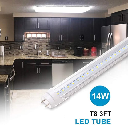 JESLED 36 Inch LED Tube Light, 3FT T8 Hybrid Type A+B, 14W 1600LM 5000K Daylight, Plug & Play or Ballast Bypass, F25T8 Fluorescent Replacement, Clear Cover, 4 Pack, ETL Listed