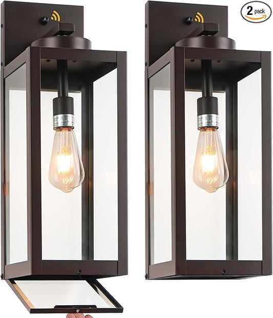 20" Large Dusk to Dawn Outdoor Wall Lantern with Closed Bottom - Oil Rubbed Bronze Outdoor Porch Lantern Wall Mounted, Waterproof Modern Outside Wall Sconce Coach Lamp for House, E26, 2 Packs