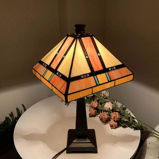 Bieye L10798 Mission Tiffany Style Stained Glass Table Lamp for Home Decoration