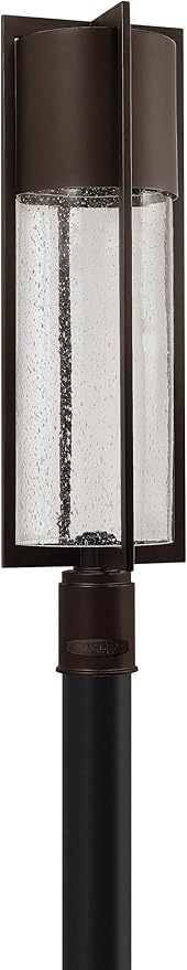 Hinkley Shelter Large Post Top or Pier Mount Lantern - LED Included, Aluminum, Clear Seedy Glass Shade, Dark Sky Compliant - Buckeye Bronze Finish