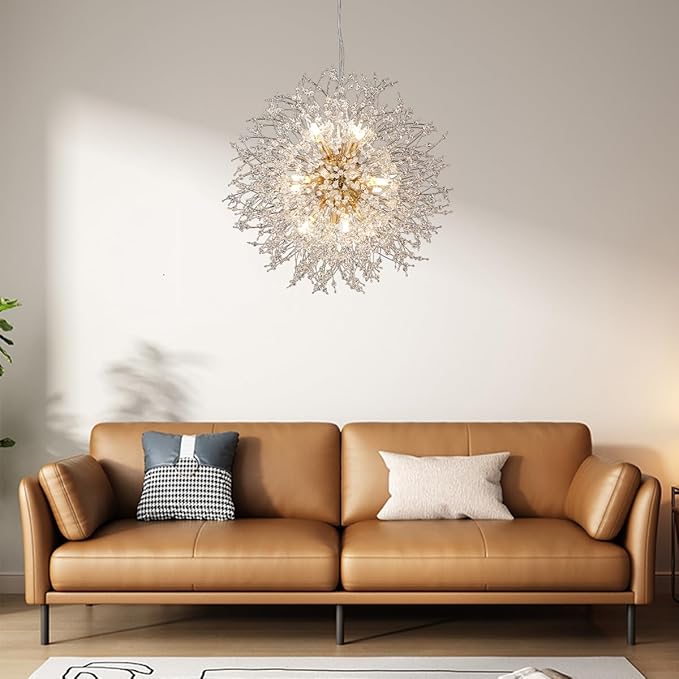 Modern Dandelion Chandelier, 12 Lights Gold Firework Chandelier for Dining Room, Crystal Pendant Light Fixture Sputnik Chandeliers for Entryway, Hallway