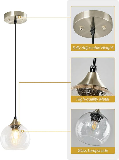 Clear Glass Pendant Lights Kitchen Island Lighting Globe Pendant Light Fixtures Modern Pendant Lighting for Kitchen Island Bedroom Living Dining Room Light Fixture(5.9in, 1-Pack)