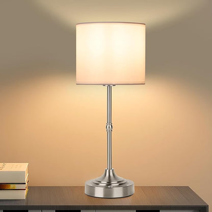 Cordless LED Table Lamp,Portables Fabric Shade Desk Lamps, Rechargeable Battery Powered Lighting, Dimmable Light for Dining Room, Bedroom, Bedside, Night Light, Balcony (Silver)