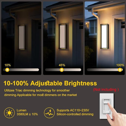 LED Outdoor Wall Lights,Dimmable Exterior Wall Sconce 16",3000K / 4000K / 6000K,IP65 Waterproof,c Black Outside Light for Porch,Garage,Entrance,Hallway,Patio,Garden,House