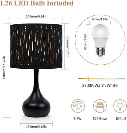 ONEWISH Touch Bedside Lamp for Bedroom, 3-Way Dimmable Table Lamps for Nightstand, Black Cutout Shade with Gold Lining Desk Lamp for Living Room, End Tables, LED Bulb Included