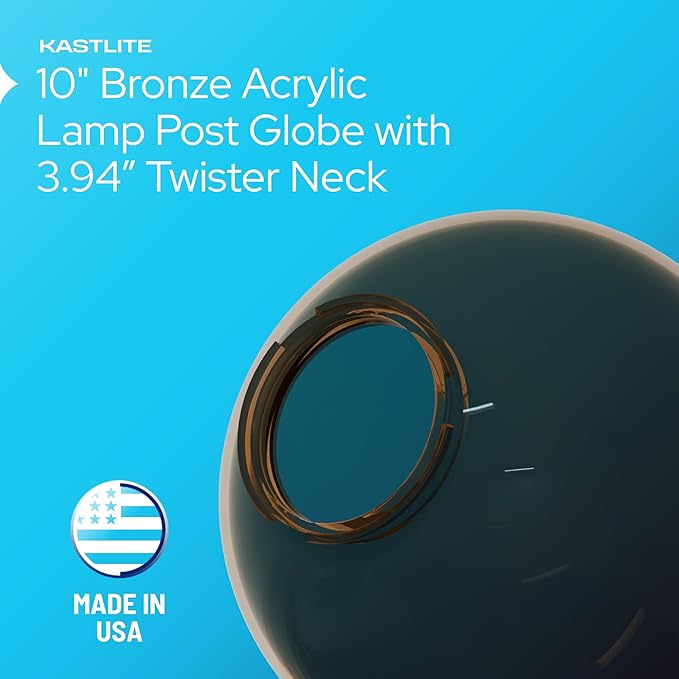 KASTLITE 10" Bronze Acrylic Lamp Post Globe | Smooth Textured with 3.94" Twist Lock Neck | Manufactured in the USA