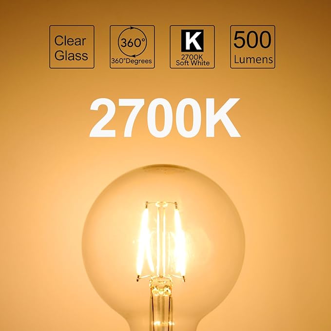 ENERGETIC SMARTER LIGHTING Dimmable LED Edison Light Bulb, G25 (G80) Globe Bulb, 60W Equivalent, 2700K Soft White, Christmas Light, E26 Standard Base, ETL Listed, 10-Pack