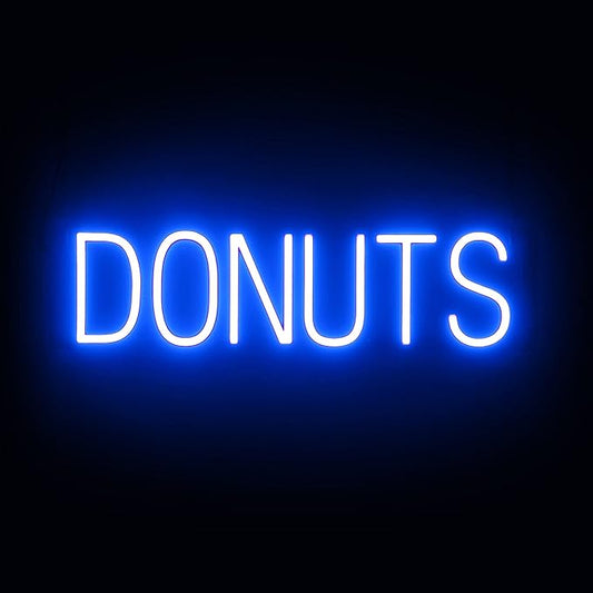 SpellBrite DONUTS Sign | Cafe-Related Sign with Neon Look, Blue LED Light Source | 24.7" x 6.3"