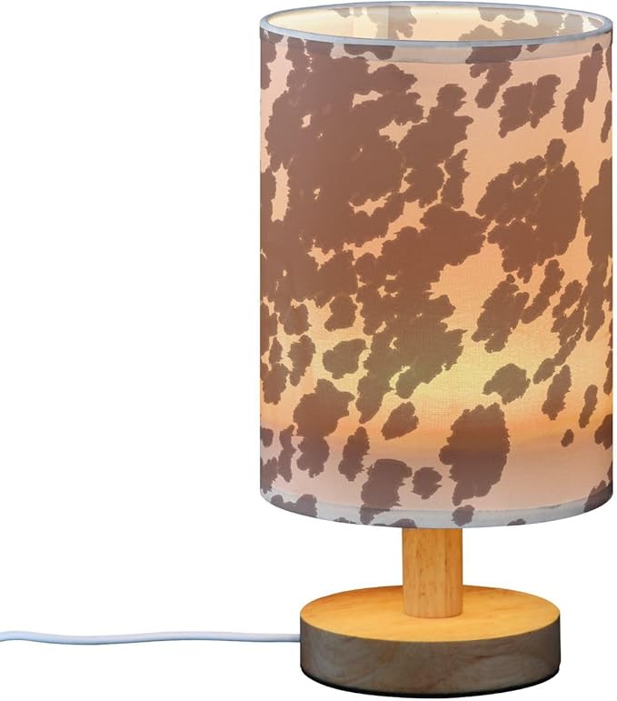 Bedside Lamp Cow Horse Print Brown Spots Table Lamp for Bedroom LED Nightstand Lamp Shade USB Ports Wood Base for Living Room Dorm Office