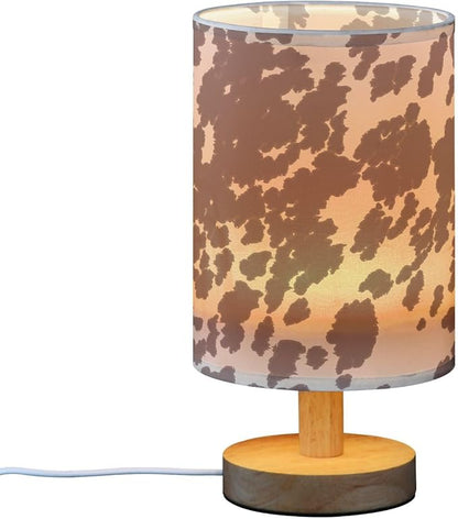 Bedside Lamp Cow Horse Print Brown Spots Table Lamp for Bedroom LED Nightstand Lamp Shade USB Ports Wood Base for Living Room Dorm Office