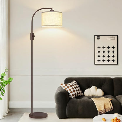 【Upgraded】 Dimmable Matte Brown Floor Lamp, 1200 Lumens LED Bulb Included, Arc Floor Lamps for Living Room Modern Standing Lamp with Linen Shade, Tall Lamp for Living Room Bedroom Office Reading Room