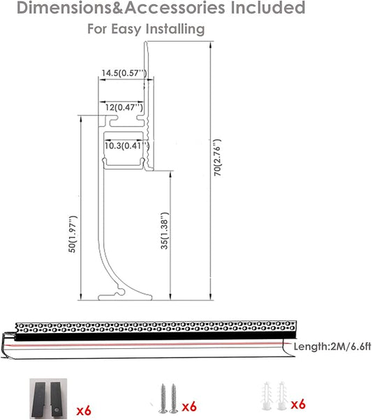 Besseto Black Baseboard LED Aluminum Channel,3 x 2m Toe Kick LED Strip Light Aluminum Channel Profile Skirtingboard Baseboard Light for Living Room Bedroom Kitchen Home Theater(3Pack 2M/6.6FT)