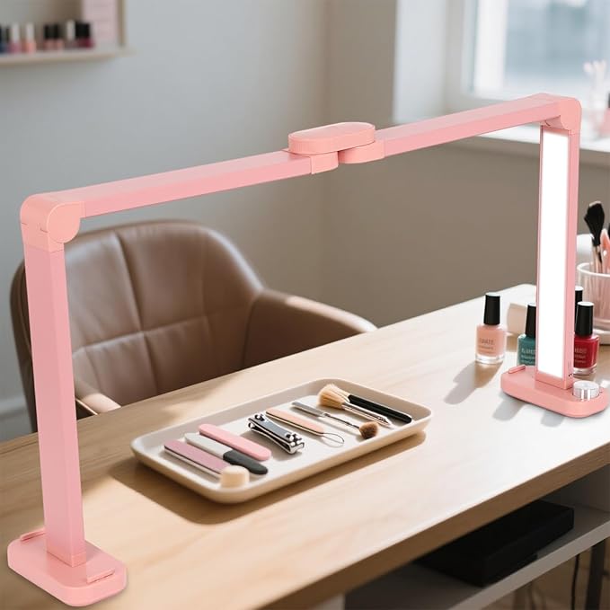 FAHKNS Large Half Moon Light for Nail Desk, 34IN Foldable LED Lamp with Phone Holder, 3000-6000K Color Temperature Adjustment, 456 Light Beads, Manicuret, Tattooing, Reading, Black