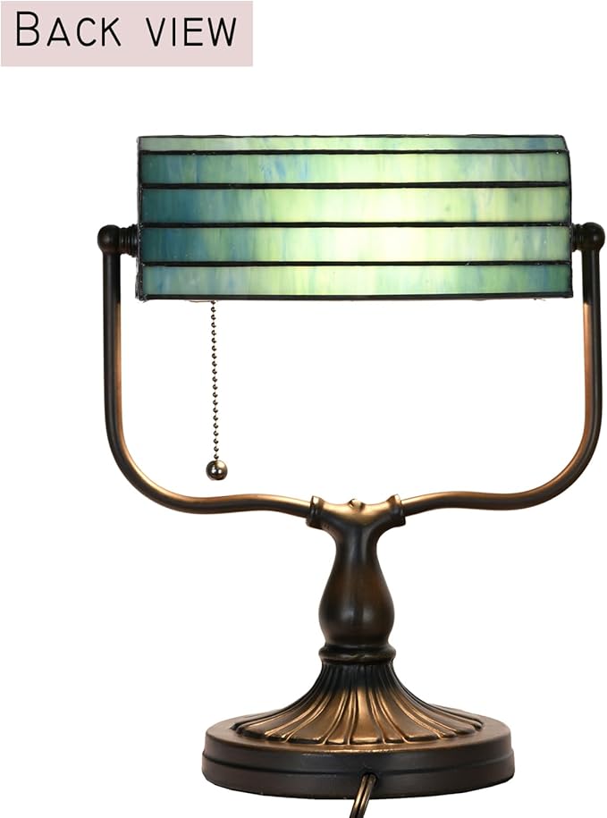 TL0030 Dragonfly Tiffany Banker Desk Lamp Stained Glass Green Shade with Vintage Bronze Base W10.25 X OH13 Inches, Art Nouveau Lamp for Home Office,LED Bulb Included (Dragonfly)