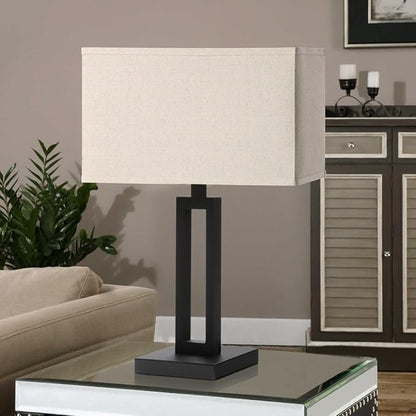 Yosoan Linen Fabric Beige Indoor Table Lamp Bedside Nightstand Desk Lamp, Dimmable On Off Switch Black 65.8" Power Cord Cutout Rectangular Shade for Bedroom Hotel Study(Linen)