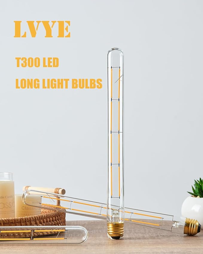 LED Tubular Light Bulbs,E26 Dimmable Long Led Bulbs,10W Equal 100 Watt, 2700K Warm White,11.8in Led Edison Tube Bulb,T10 Clear Glass Cover,6Pack.