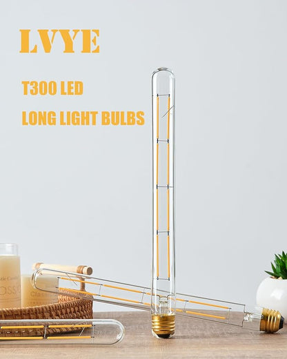 T10 Tubular Bulbs, Dimmable Led Light Bulb,E26 Medium Base,10W Equal 100 Watt,3000K Soft White Light Bulbs,T300 Long Tube Edison Bulbs 11.8in,6Pack.