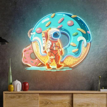 Neon sign Donut Astronaut, Business sign led light, astronaut wall art, Neon Sign Coffee Shop Decor Size:22inch