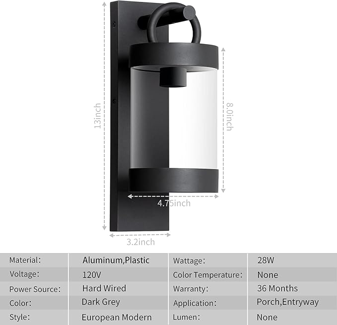 Wall Light Outdoor Lantern with Dusk to Dawn Sensor E26 Bulb (Not Include) Wall Mount Hang Lamp Wall Sconce Lighting Photocell Lights for Porch Front Door Garden IP44 Waterproof Max 28W