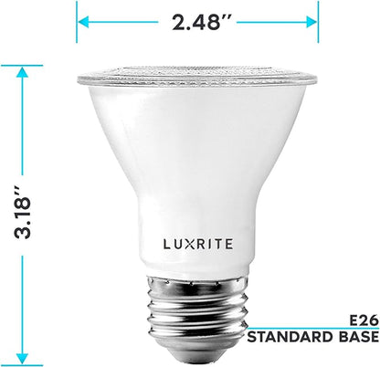 LUXRITE 12 Pack PAR20 LED Bulbs, 50W Equivalent, 4000K Cool White, Dimmable LED Spotlight Bulb, Indoor Outdoor, 7W, 500 Lumens, Wet Rated, E26 Standard Base, UL Listed