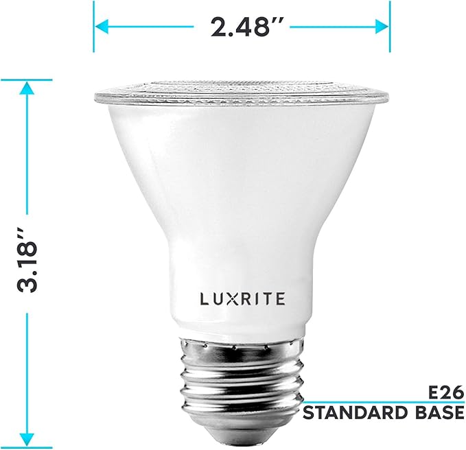 LUXRITE 12 Pack PAR20 LED Bulbs, 50W Equivalent, 3000K Soft White, Dimmable LED Spotlight Bulb, Indoor Outdoor, 7W, 500 Lumens, Wet Rated, E26 Standard Base, UL Listed