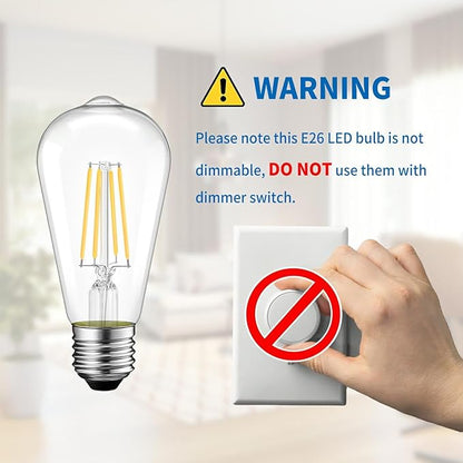 ANWIO Vintage LED Edison Bulbs 12-Pack, 7W, Equivalent 60W, Non-Dimmable, ST58 2700K Warm White Antique LED Filament Bulbs,E26 Medium Base, Clear Glass Style for Home and Commercial