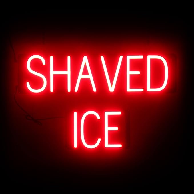 SpellBrite SHAVED ICE Sign | Treat-Related Sign with Neon Look, Red LED Light Source | 24.9" x 15.0"