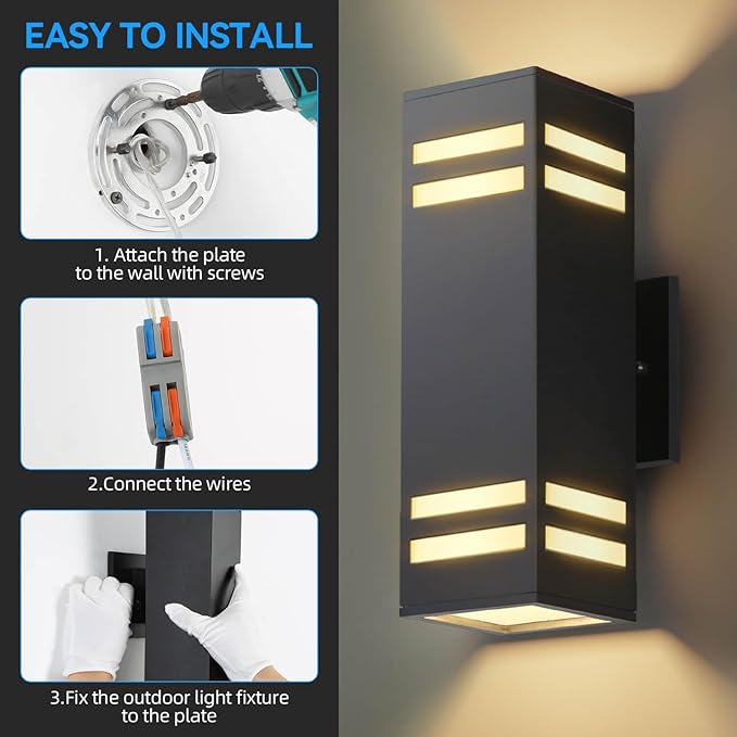 Dusk to Dawn Outdoor Lighting 2 Pack, Modern Outdoor Wall Lights Black Exterior Lighting Fixtures Wall Mount with E26 Base, Waterproof Sconce Outside Lights for House Porch, Bulbs Included